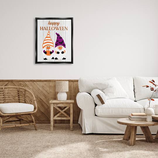 Stupell Industries Happy Halloween Seasonal Gnomes Framed Floater Canvas Wall Art